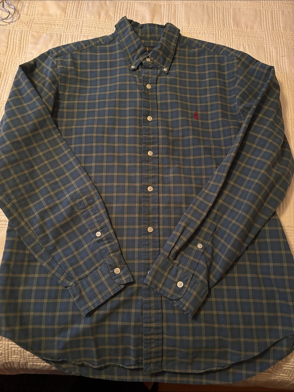 Men's Ralph Lauren Button-Down Plaid Shirt in Blue and Green